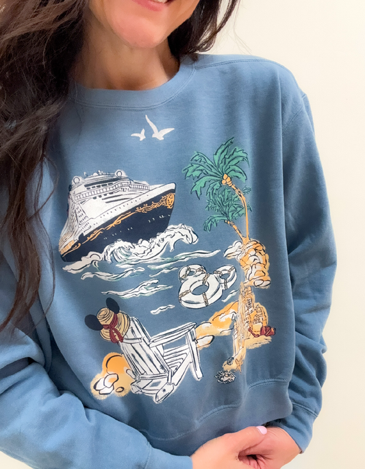 Castaway Sketch CC Mid Length Sweatshirt - Blue Jean