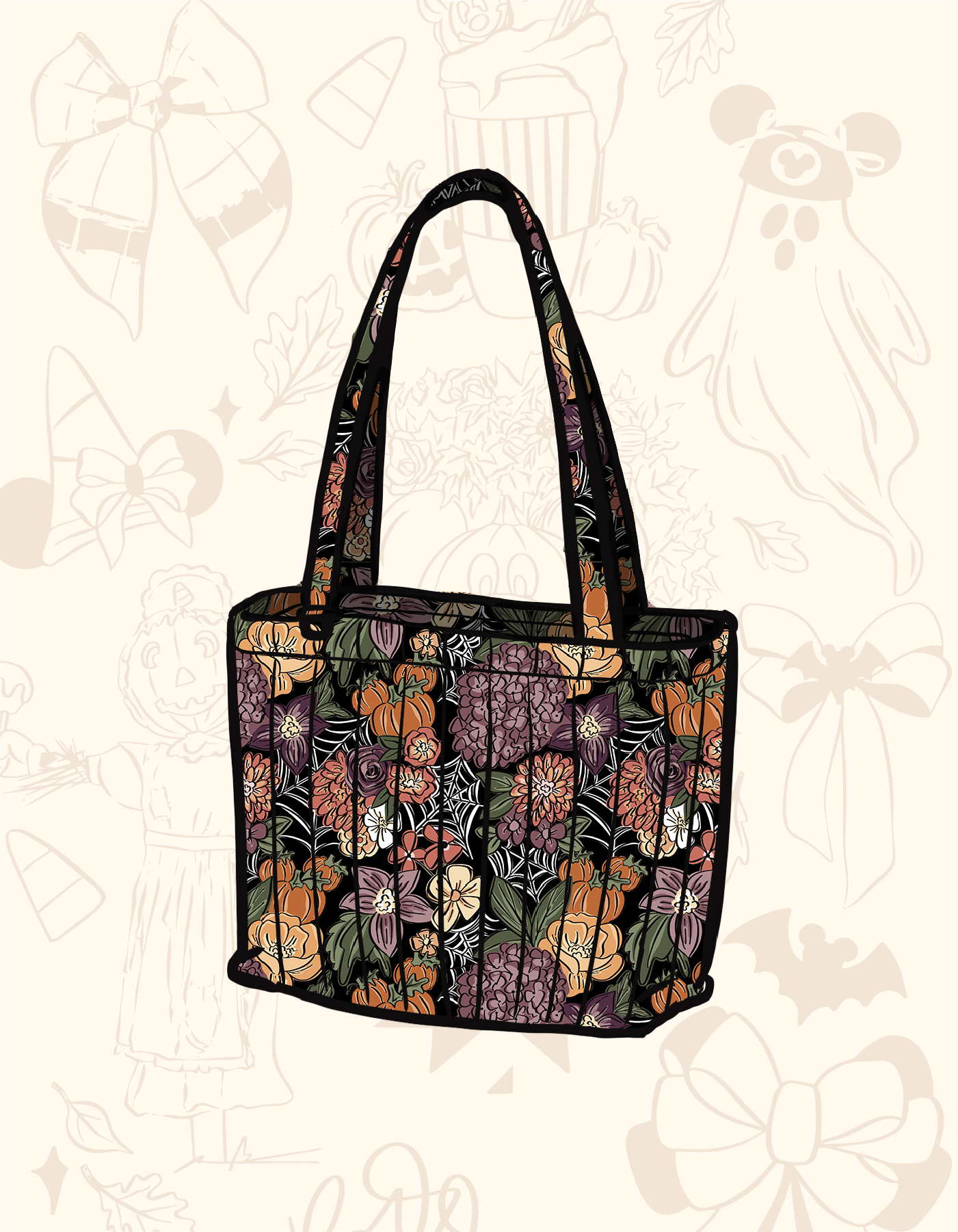 Fall Classic Quilted Tote - Fall Floral Noir - PREORDER