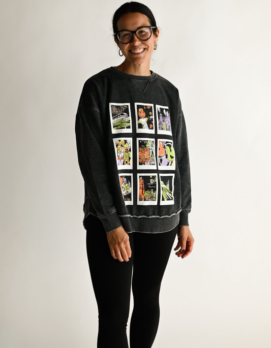 Not So Scary Polaroid Hi-Low Crewneck - Charcoal