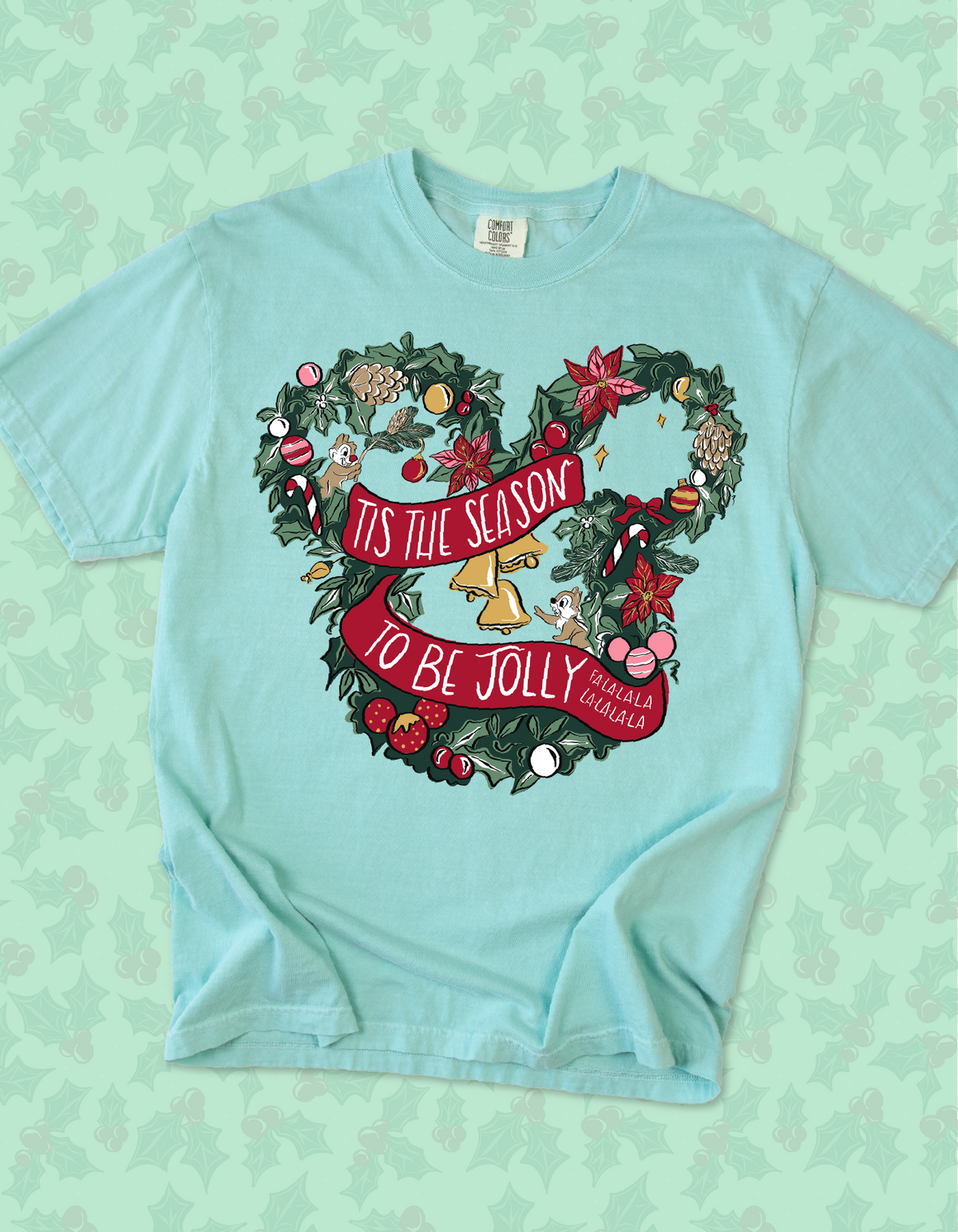 Holly Jolly Wreath Tee - Chalky Mint - PREORDER