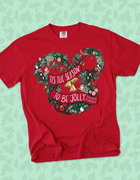 Holly Jolly Wreath Tee - Red - PREORDER