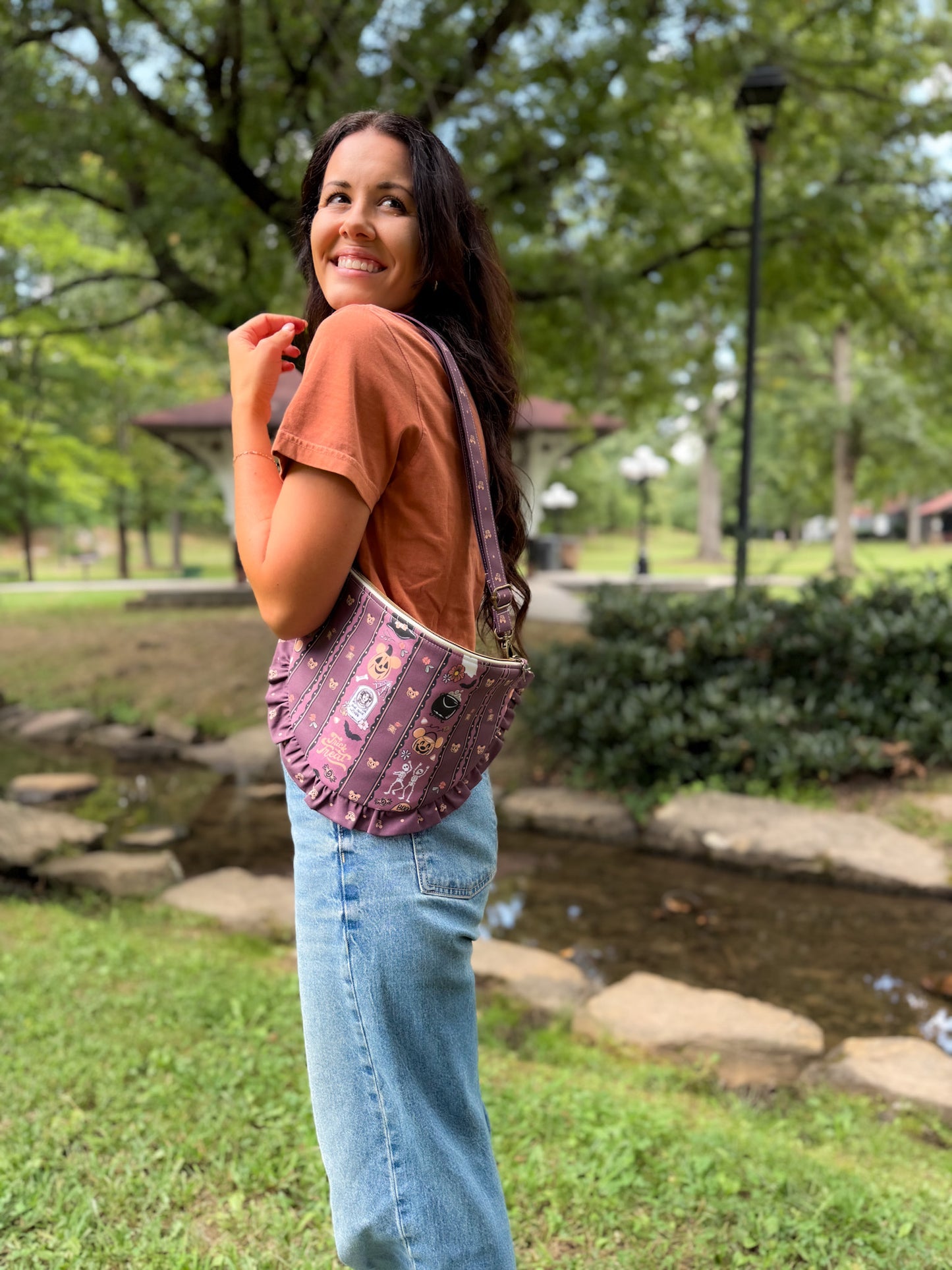 Fall Juliette Crescent Crossbody - Trick or Treat Stripe & Pumpkin Dot - PREORDER