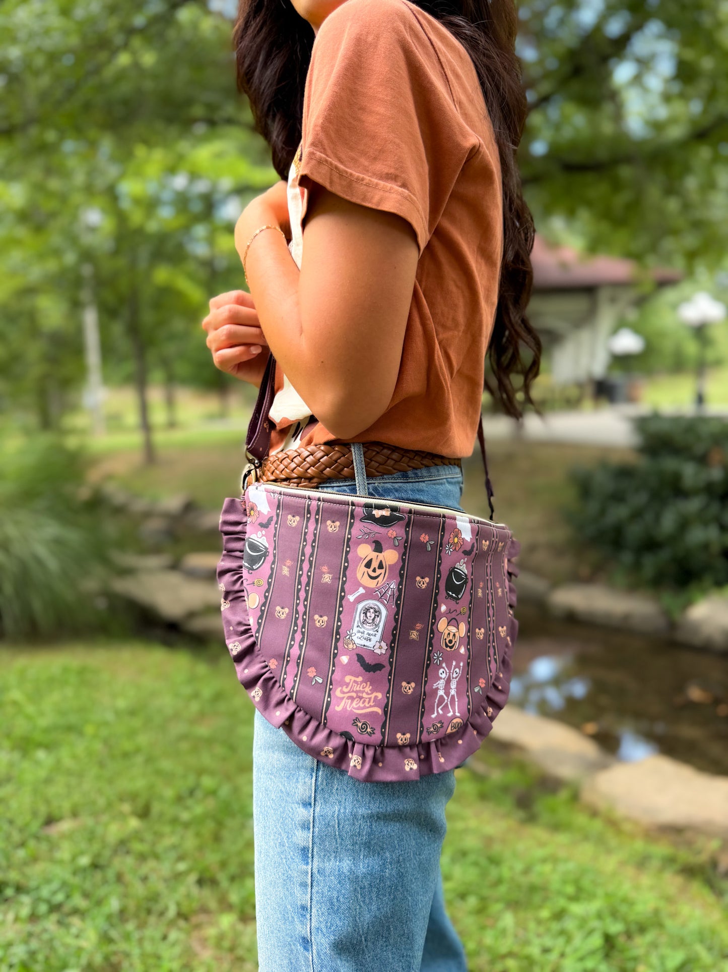 Fall Juliette Crescent Crossbody - Trick or Treat Stripe & Pumpkin Dot - PREORDER