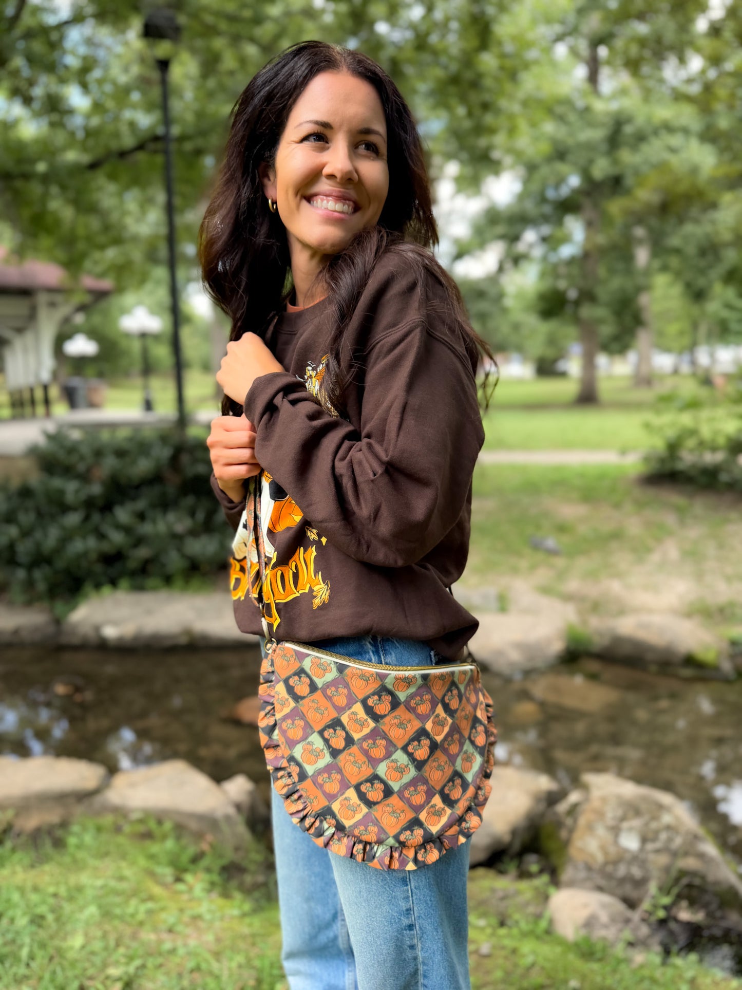Fall Juliette Crescent Crossbody - Pumpkin Argyle - PREORDER