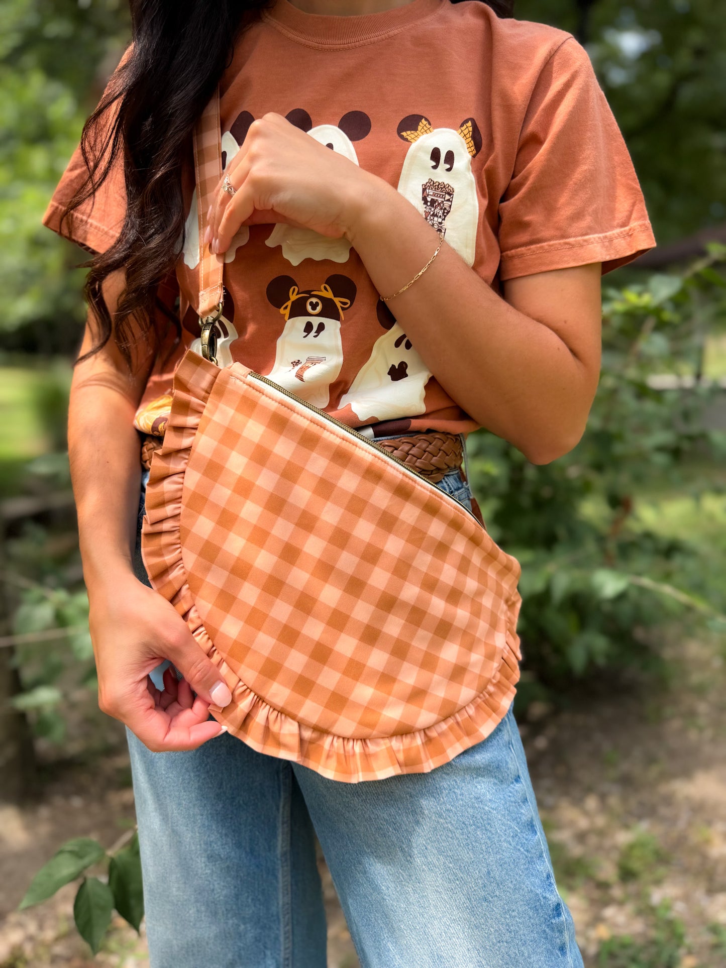 Fall Juliette Crescent Crossbody - Pumpkin Pie Gingham - PREORDER