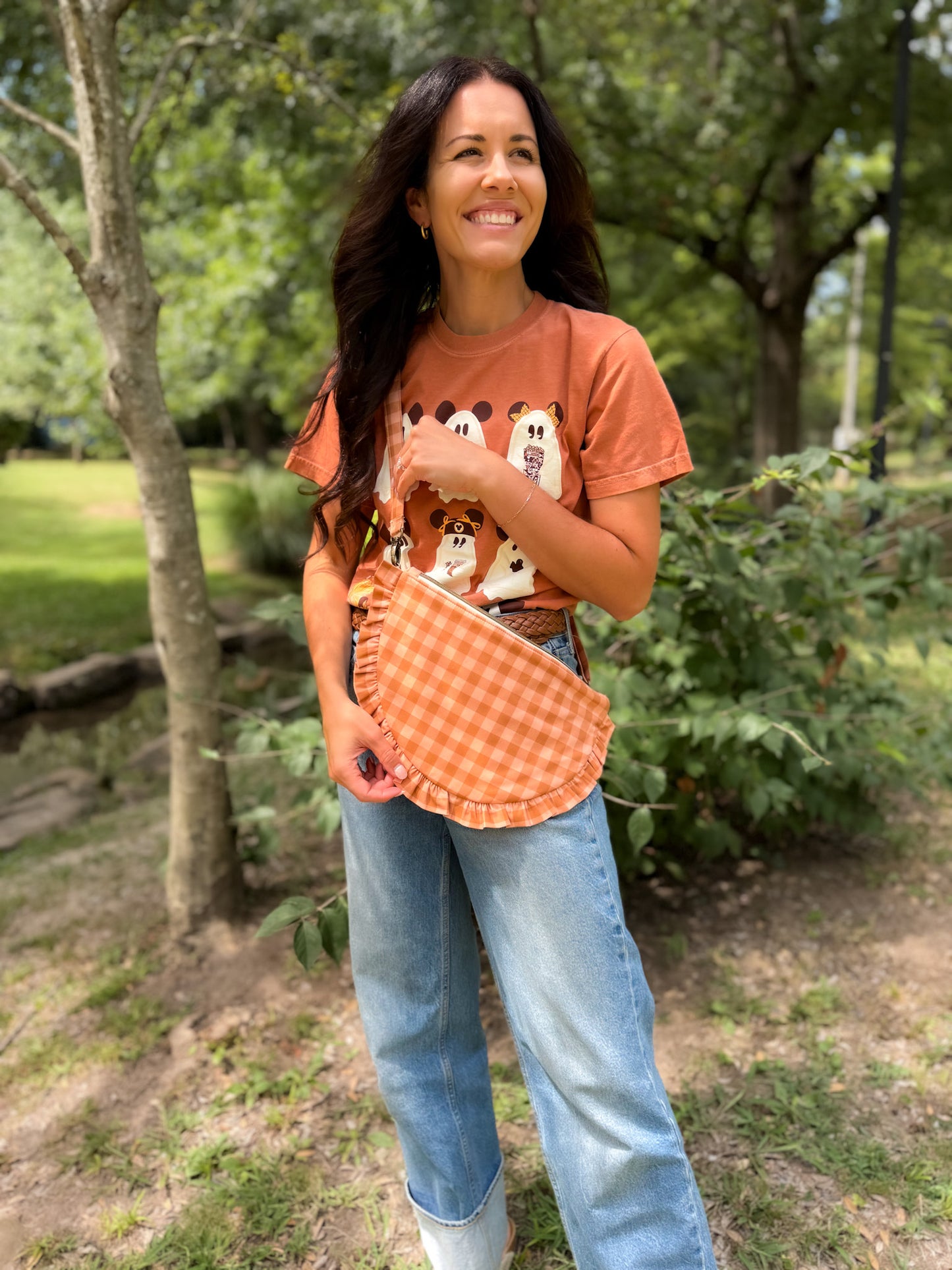 Fall Juliette Crescent Crossbody - Pumpkin Pie Gingham - PREORDER