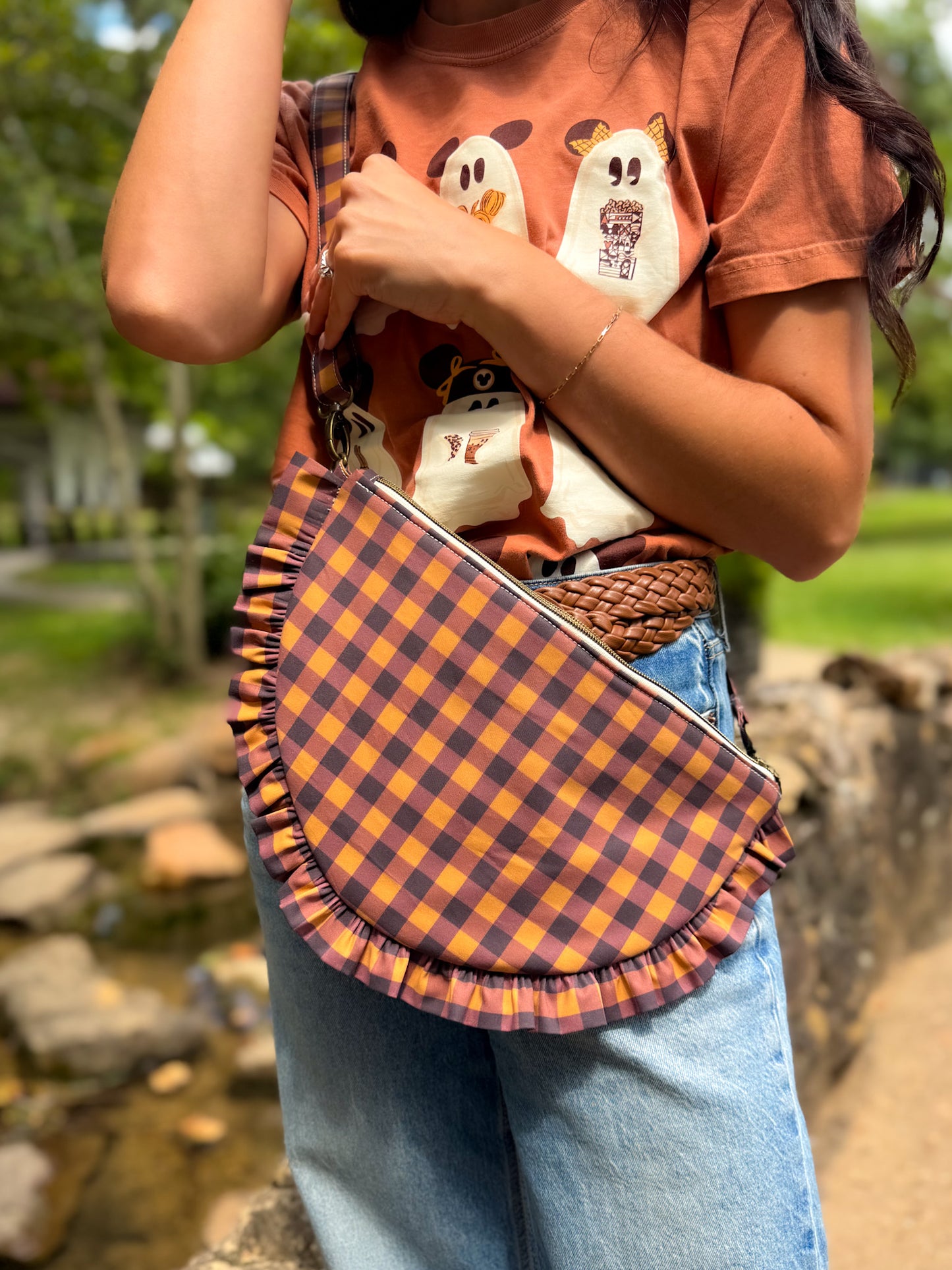 Fall Juliette Crescent Crossbody - Berry Buckle Gingham - PREORDER