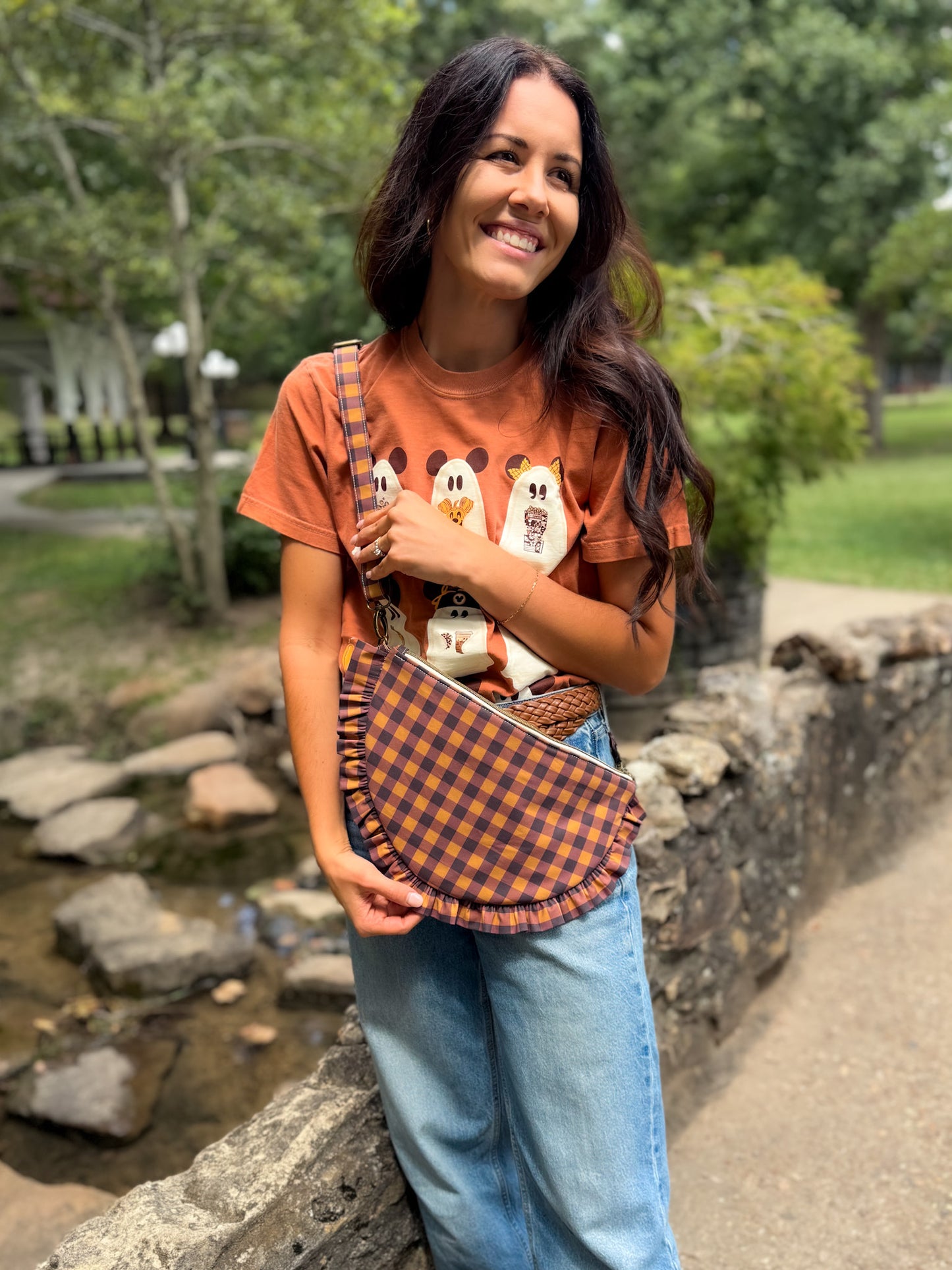 Fall Juliette Crescent Crossbody - Berry Buckle Gingham - PREORDER