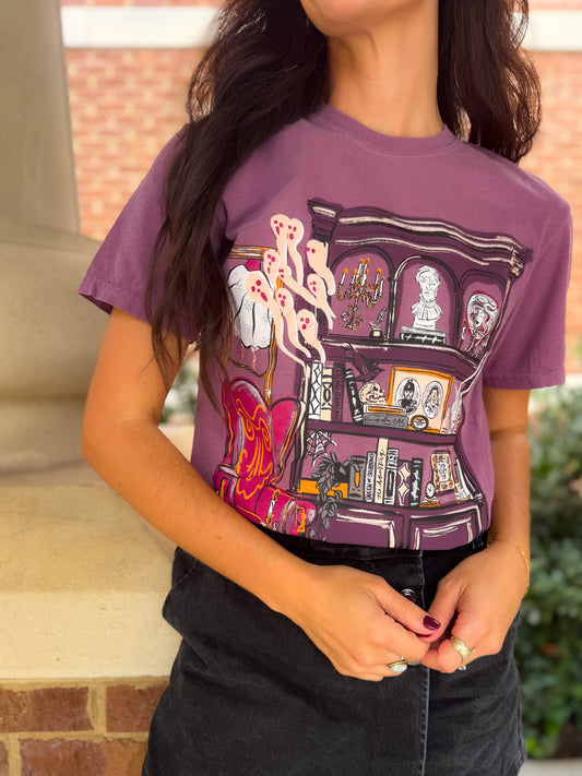 Haunted Bookcase Tee - Berry