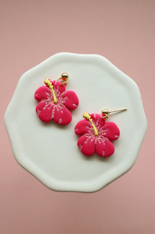 Hibiscus Dangle Earrings - Opal & Rain