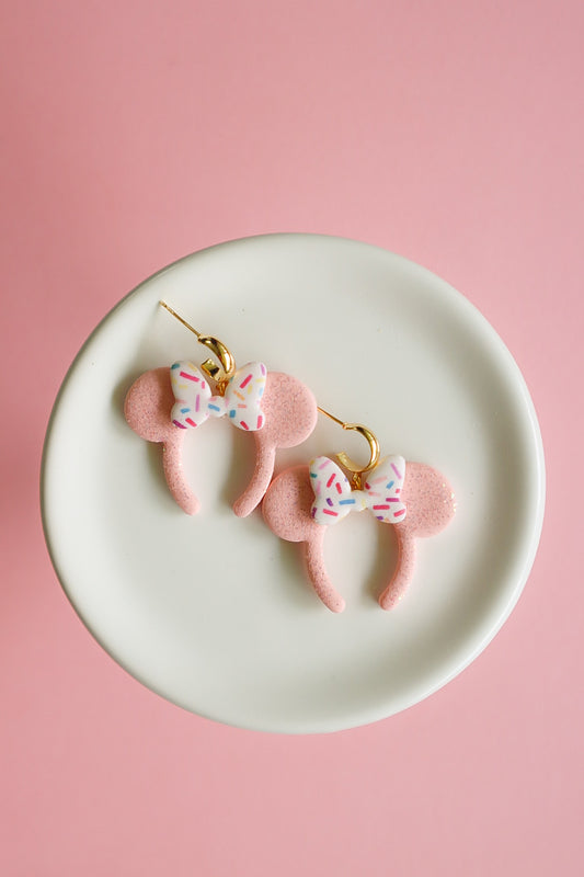Sprinkle Mouse Bow Earrings - Opal & Rain