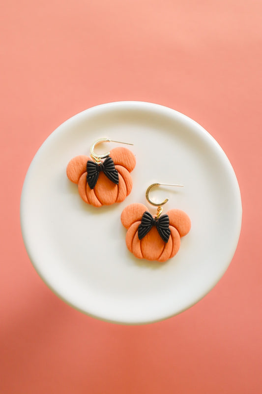 Orange Pumpkin Bow Earrings - Opal & Rain