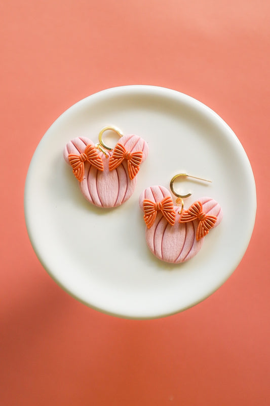 Pink Pumpkin Bow Earrings - Opal & Rain