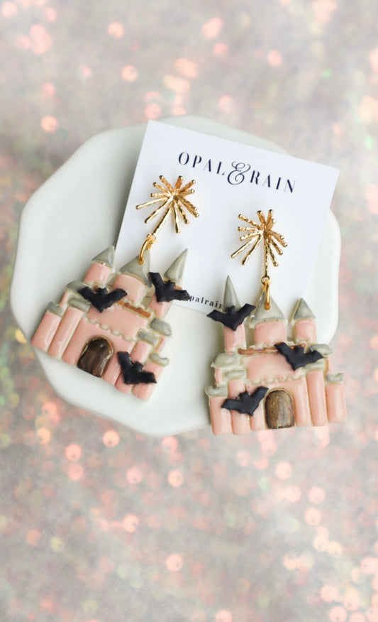Spooky Castle Earrings- Opal & Rain