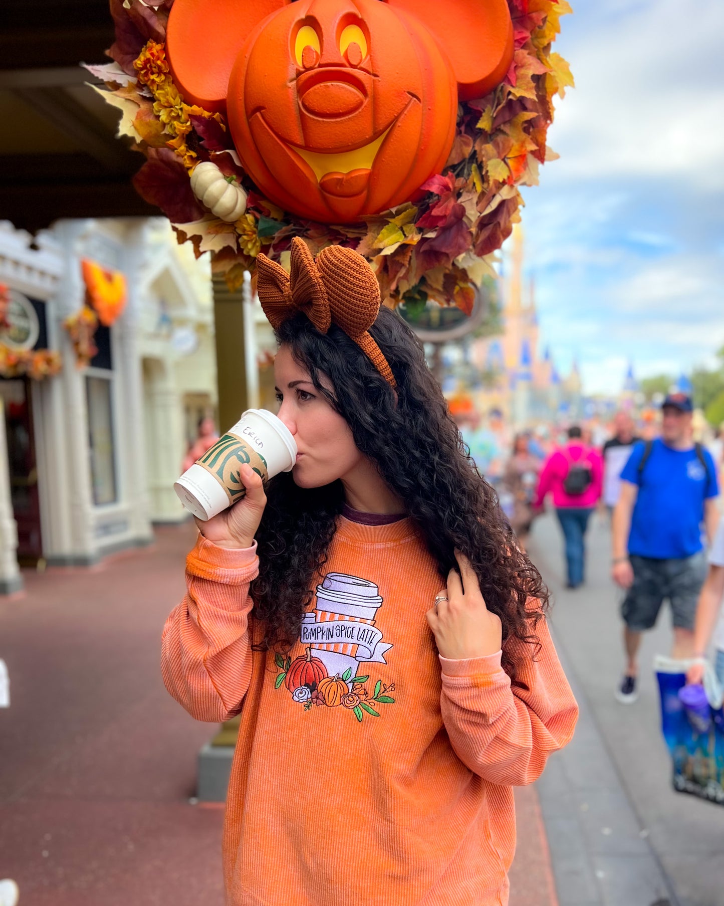 Pumpkin Spice Embroidered Corded Sweatshirt- PREORDER