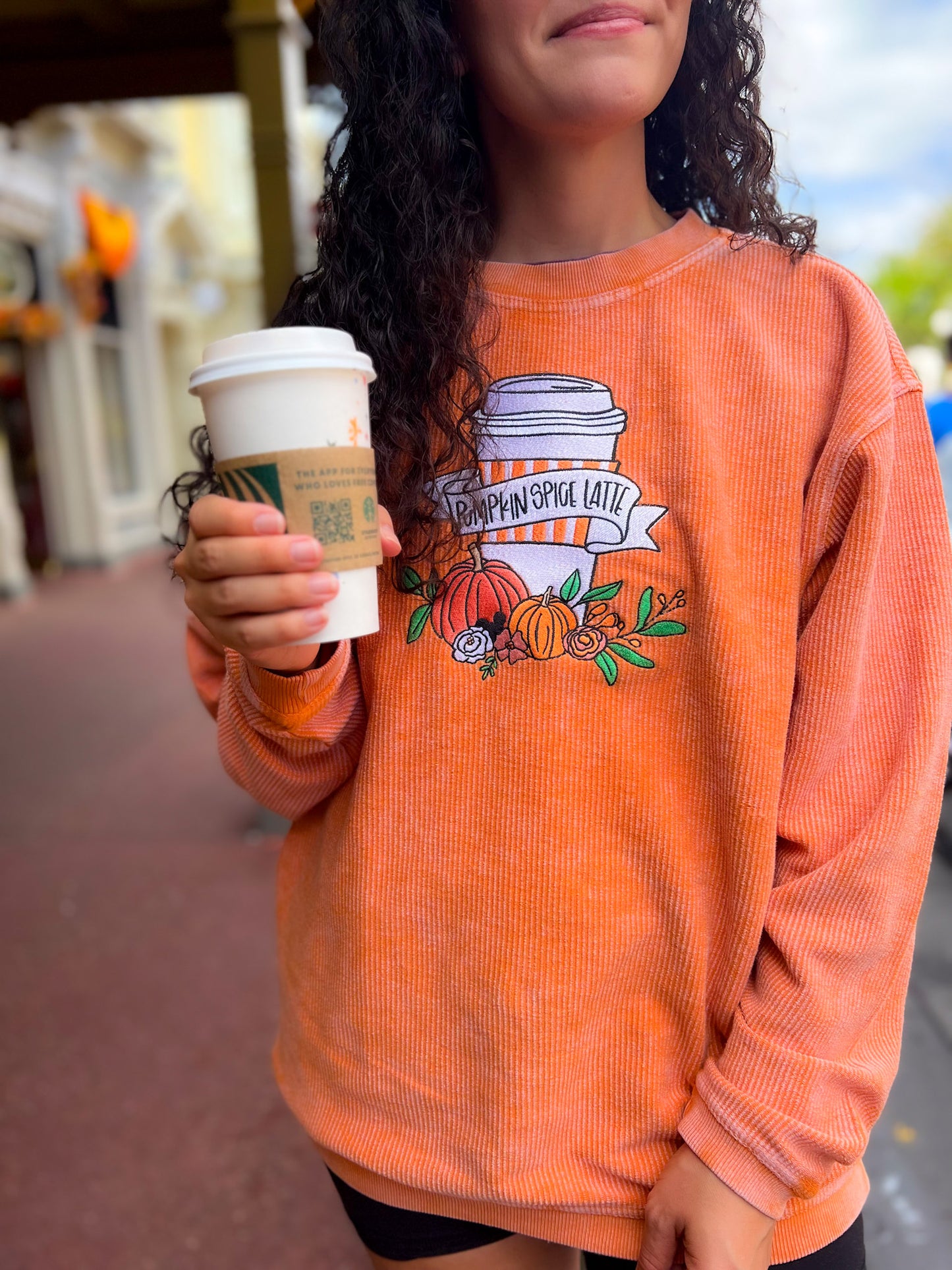 Pumpkin Spice Embroidered Corded Sweatshirt- PREORDER