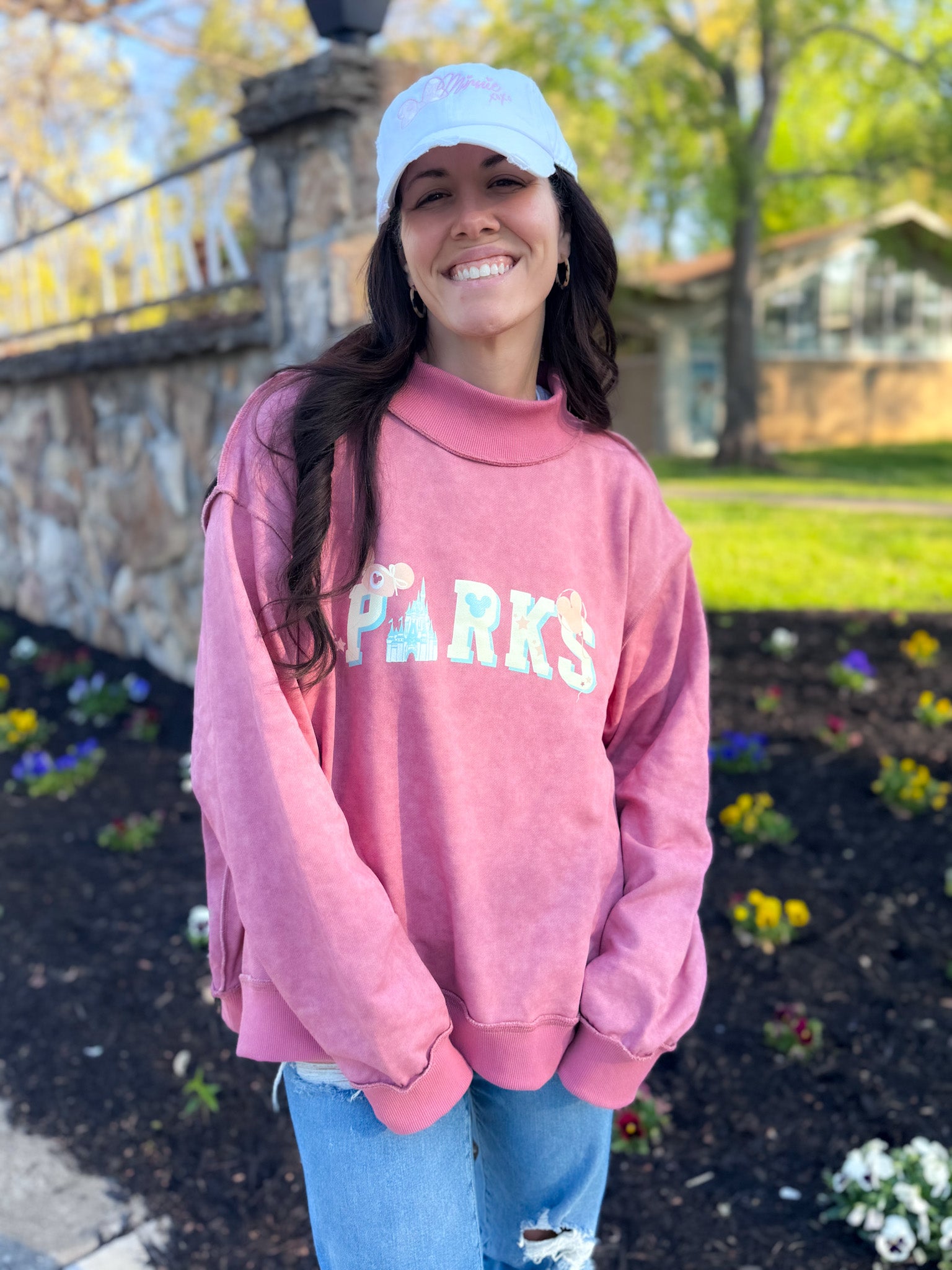 Iconic Parks Vintage Wash Mockneck Sweatshirt - Pink - PREORDER