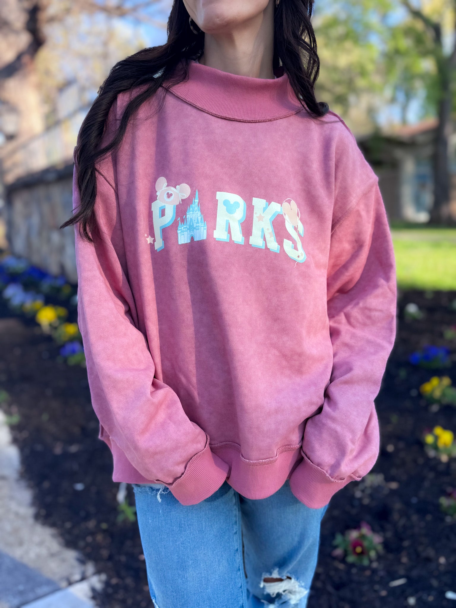 Iconic Parks Vintage Wash Mockneck Sweatshirt - Pink - PREORDER