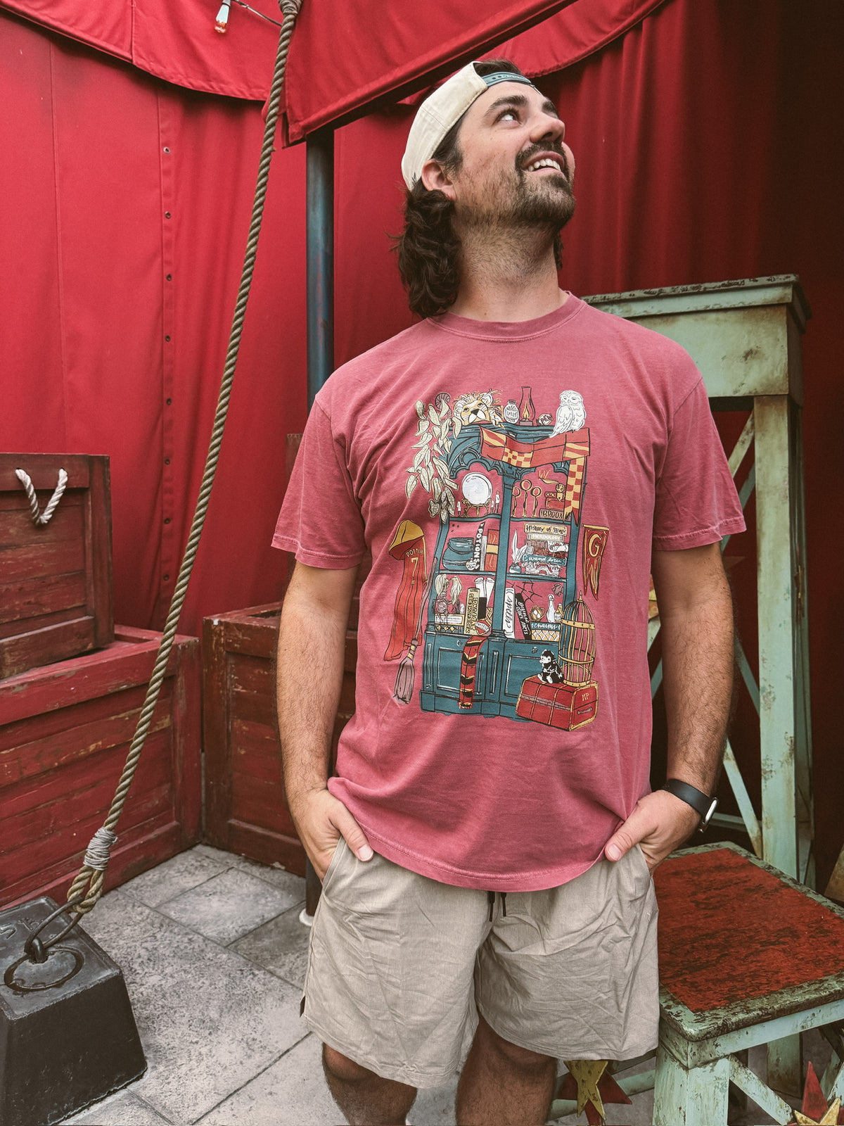 Brave Common Room Bookcase Tee - Crimson