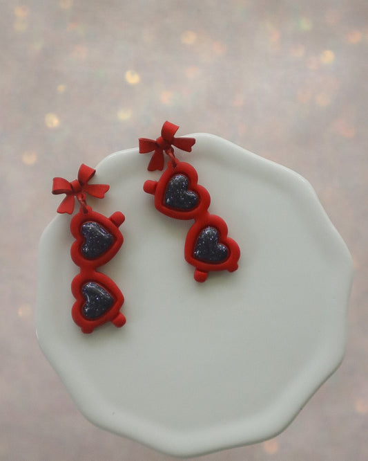 Red Heart Sunglasses Earrings - Opal & Rain