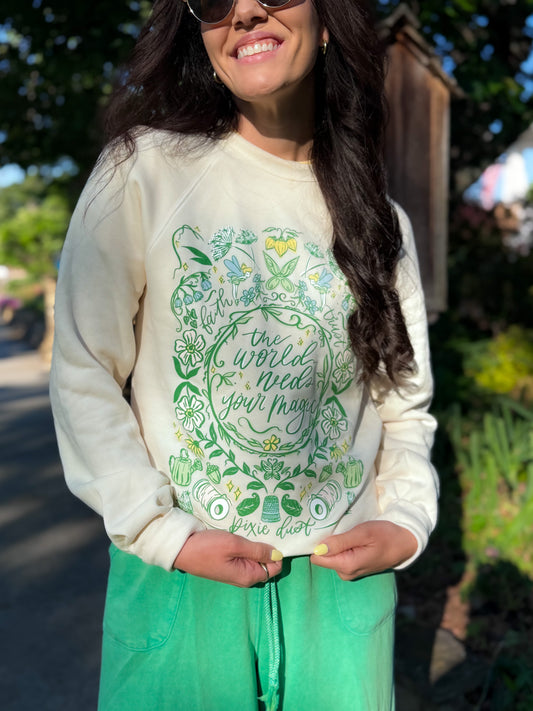 Faith and Trust Floral - Sponge Fleece Sweatshirt - Natural