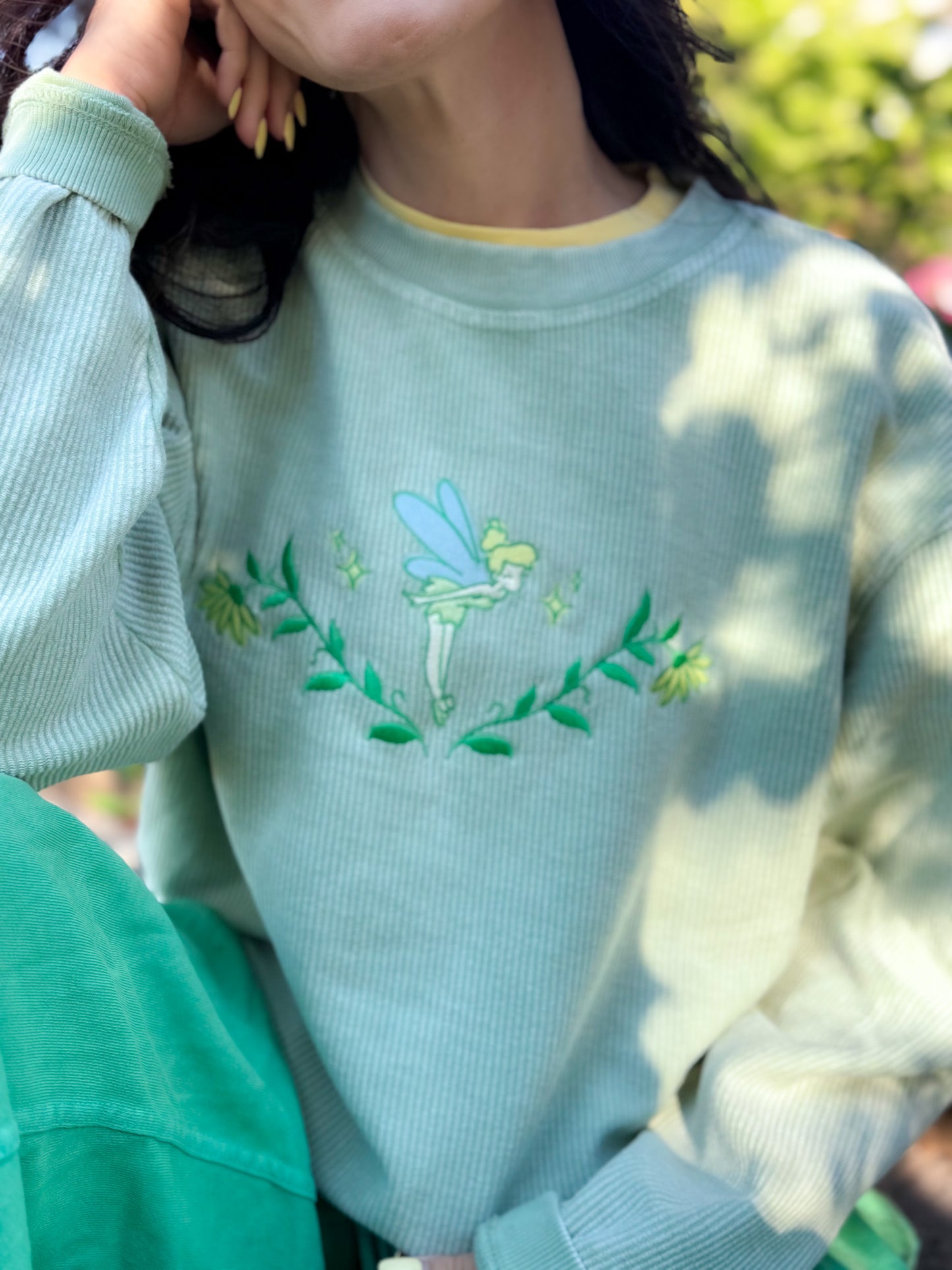 Faith and Trust Floral Embroidered Corded Sweatshirt - Sage