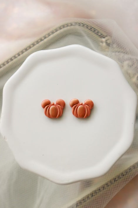 Mouse Pumpkin Stud Earrings - Opal & Rain