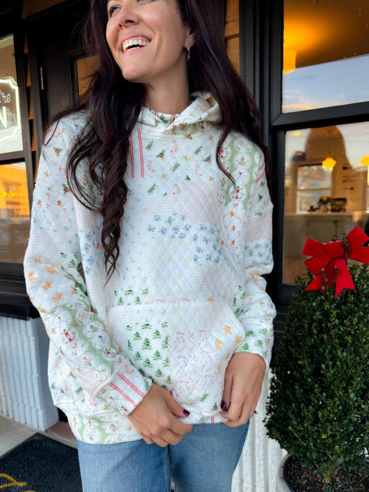 Christmas Holiday Quilted Hoodie - L + 2XL