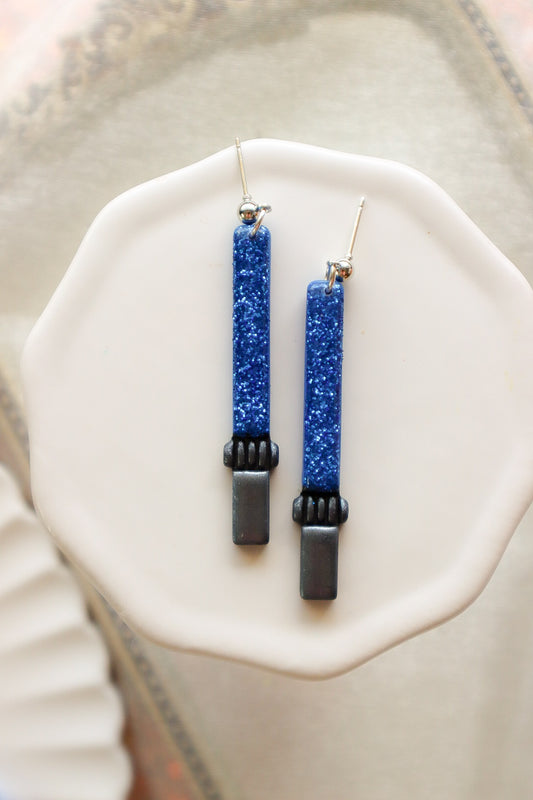 Blue Light Saber Dangle Earrings - Opal & Rain