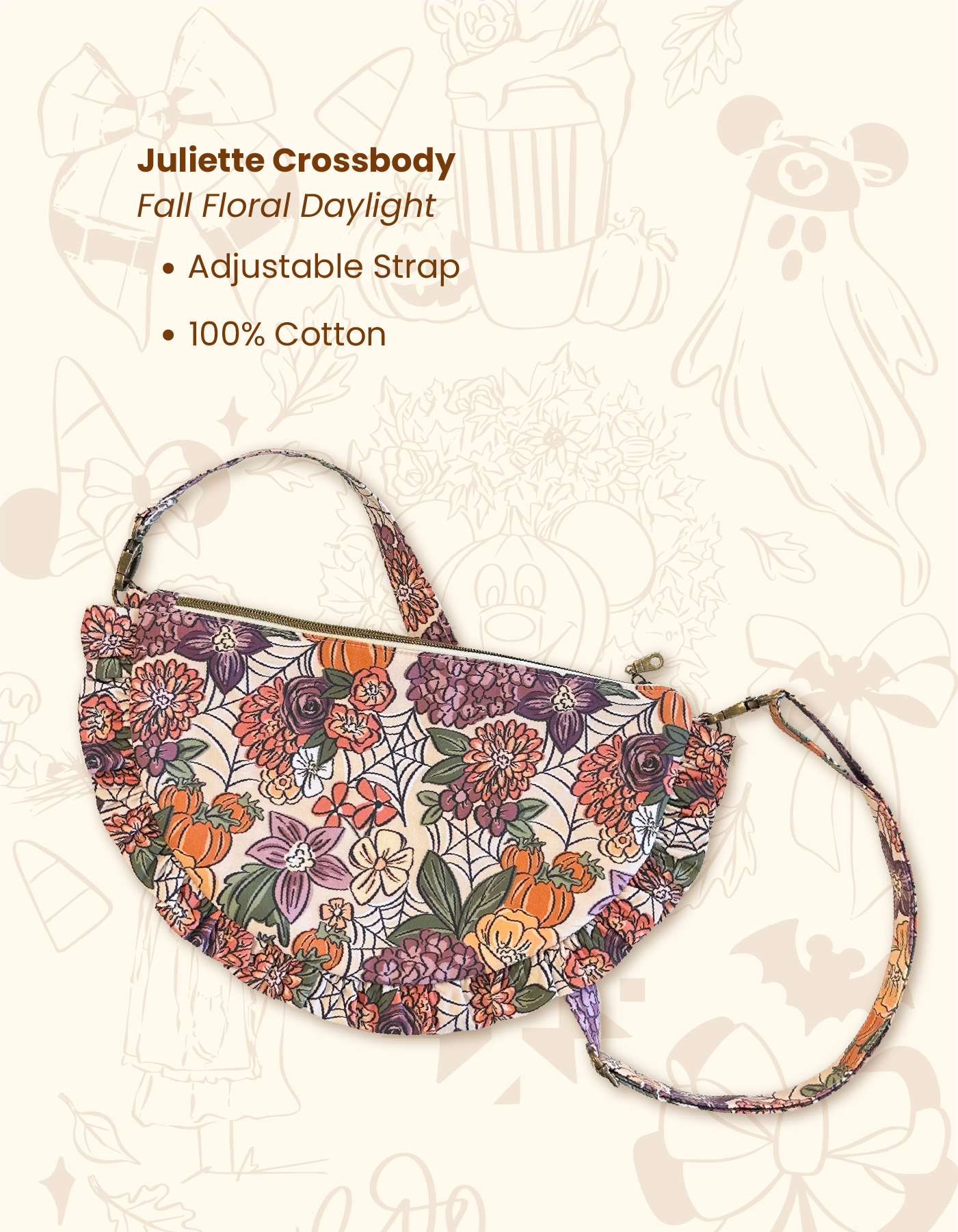 Fall Juliette Crescent Crossbody - Fall Floral Daylight - PREORDER