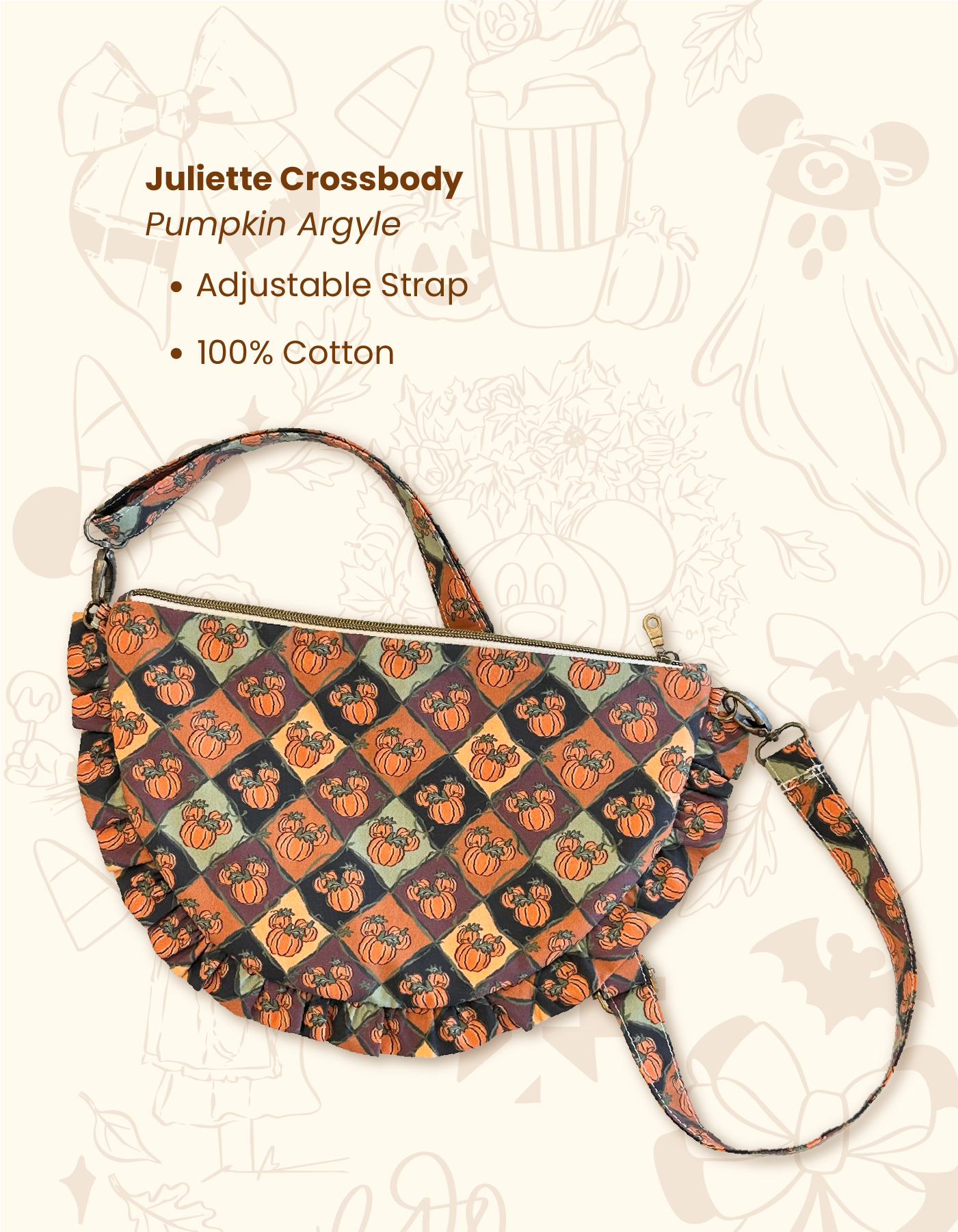 Fall Juliette Crescent Crossbody - Pumpkin Argyle - PREORDER