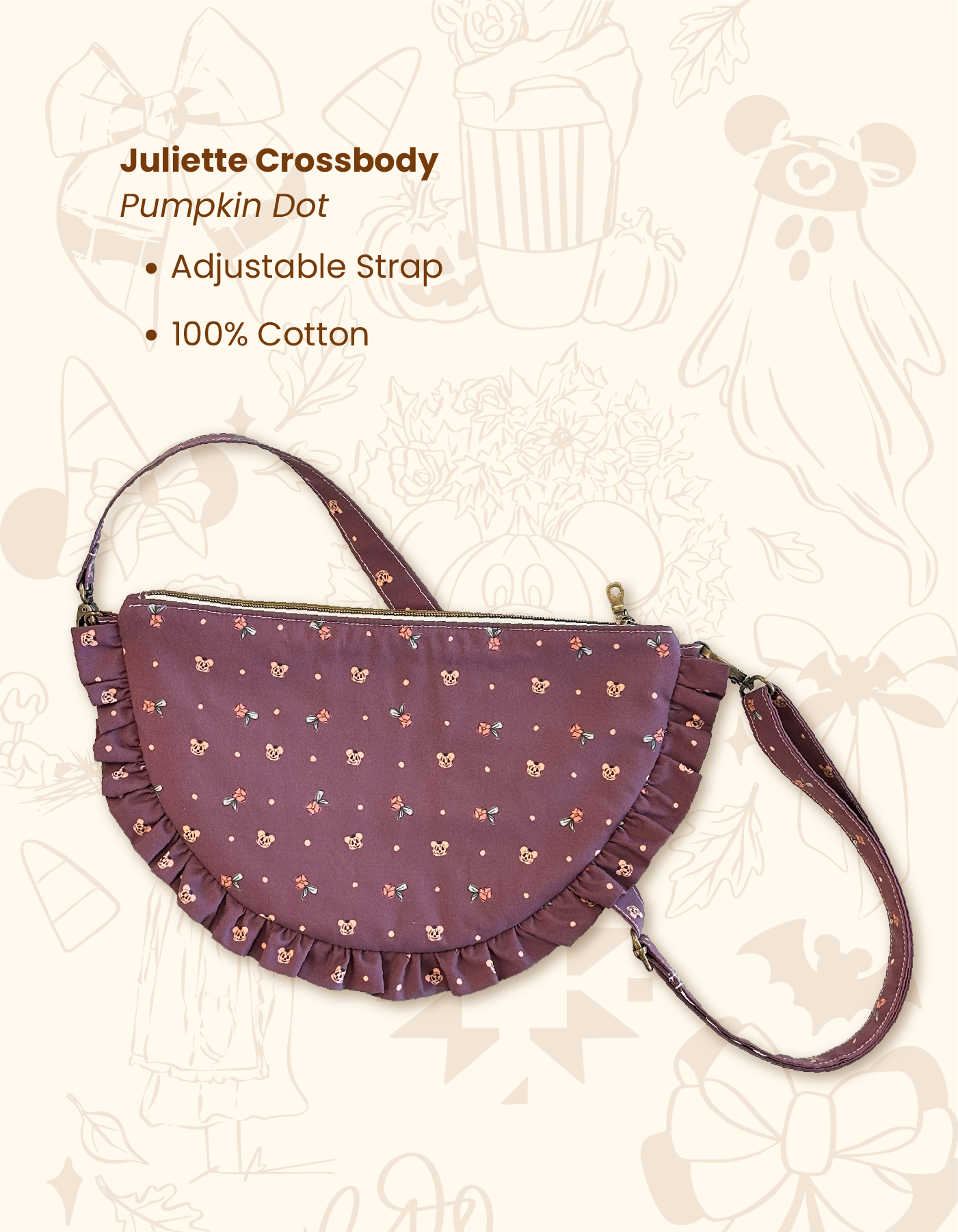 Fall Juliette Crescent Crossbody - Pumpkin Dot - PREORDER