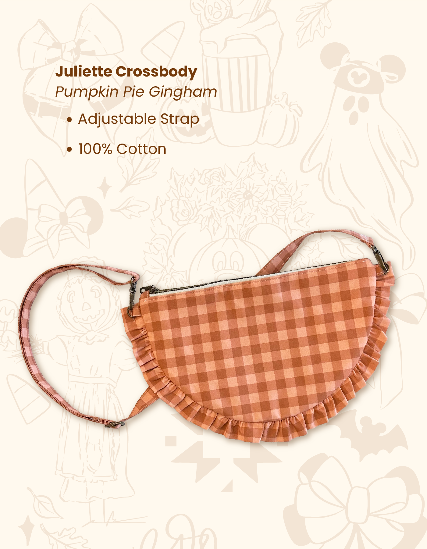 Fall Juliette Crescent Crossbody - Pumpkin Pie Gingham - PREORDER