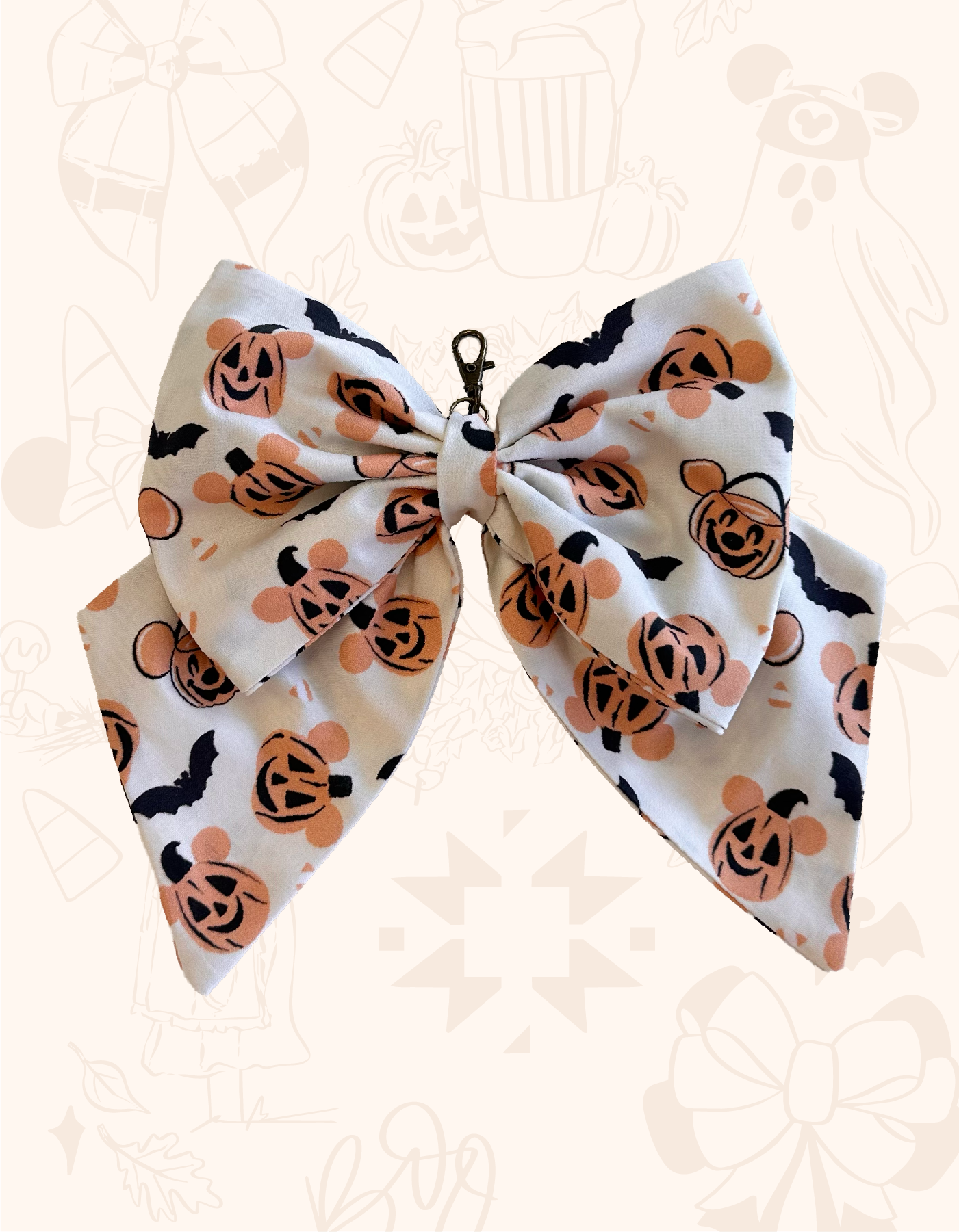 Large Bow - Jack O' Lanterns Ivory - PREORDER