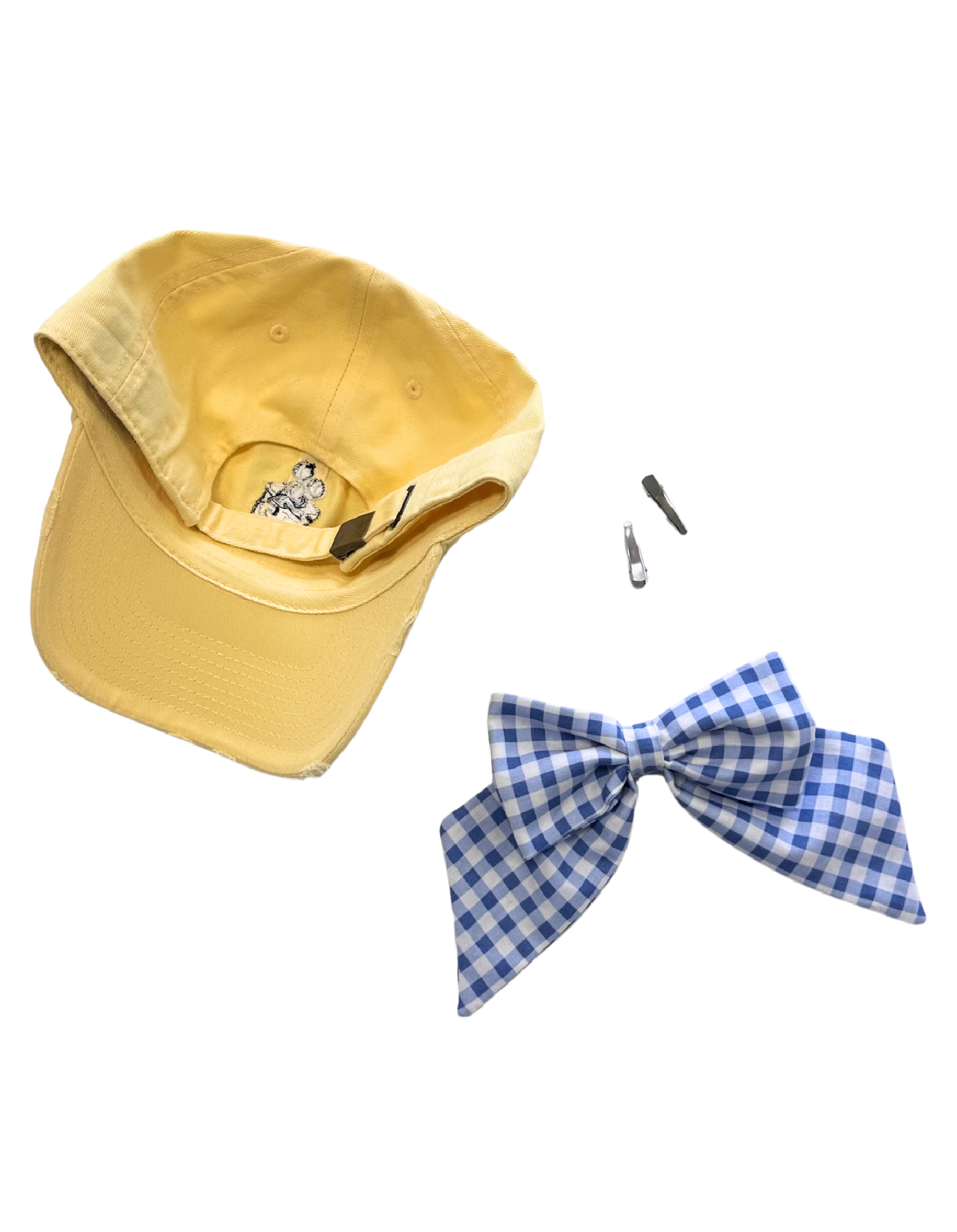 Little Teacup Hat With Bow - Yellow Hat & Blue Gingham Bow