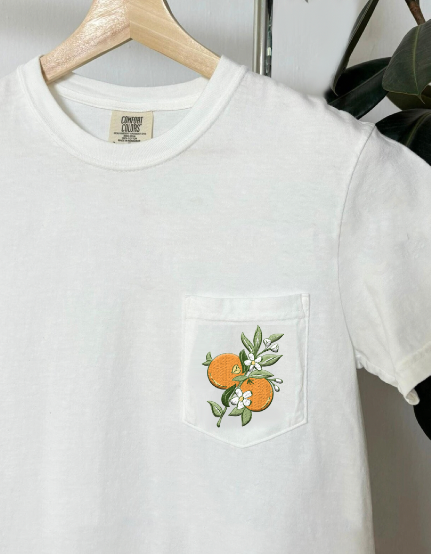 Orange Blossom Pocket Tee - White