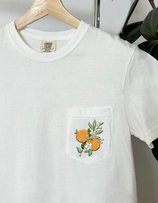 Orange Blossom Pocket Tee - White - PREORDER