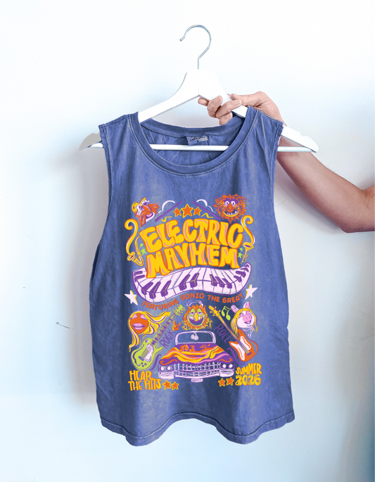 Electric Mayhem On Tour Mineral Wash Tank - Denim Blue - PREORDER