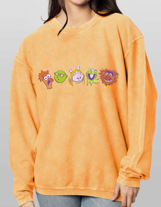 Muppets Lineup Embroidered Corded Sweatshirt - Orange