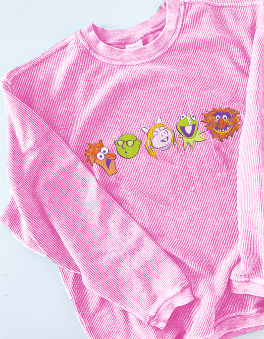 Muppets Lineup Embroidered Corded Sweatshirt - Pink