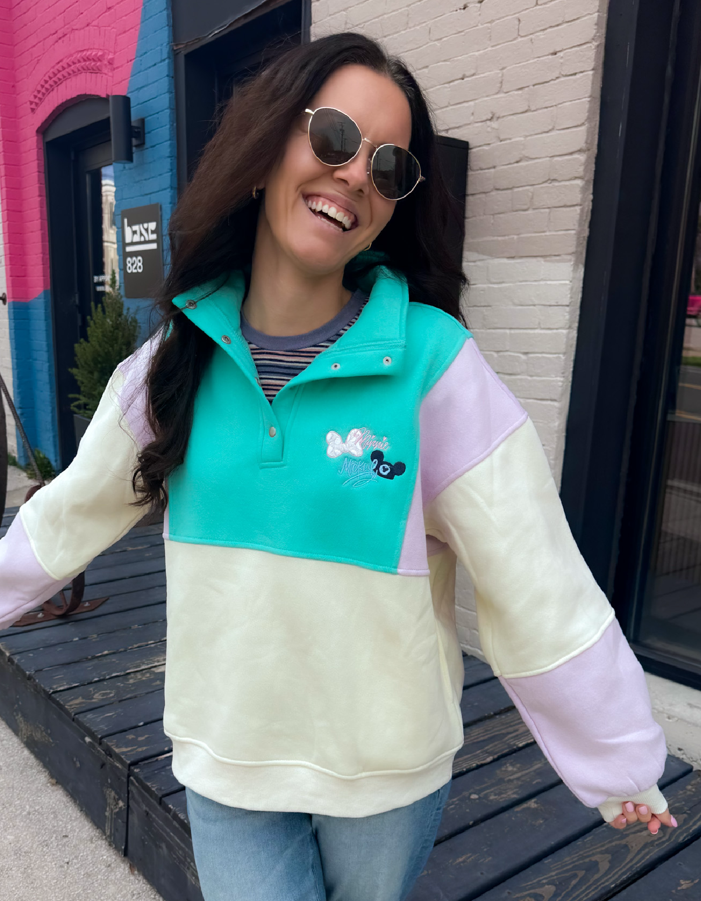 Autographed Embroidered Colorblock Pullover - Lilac and Seafoam