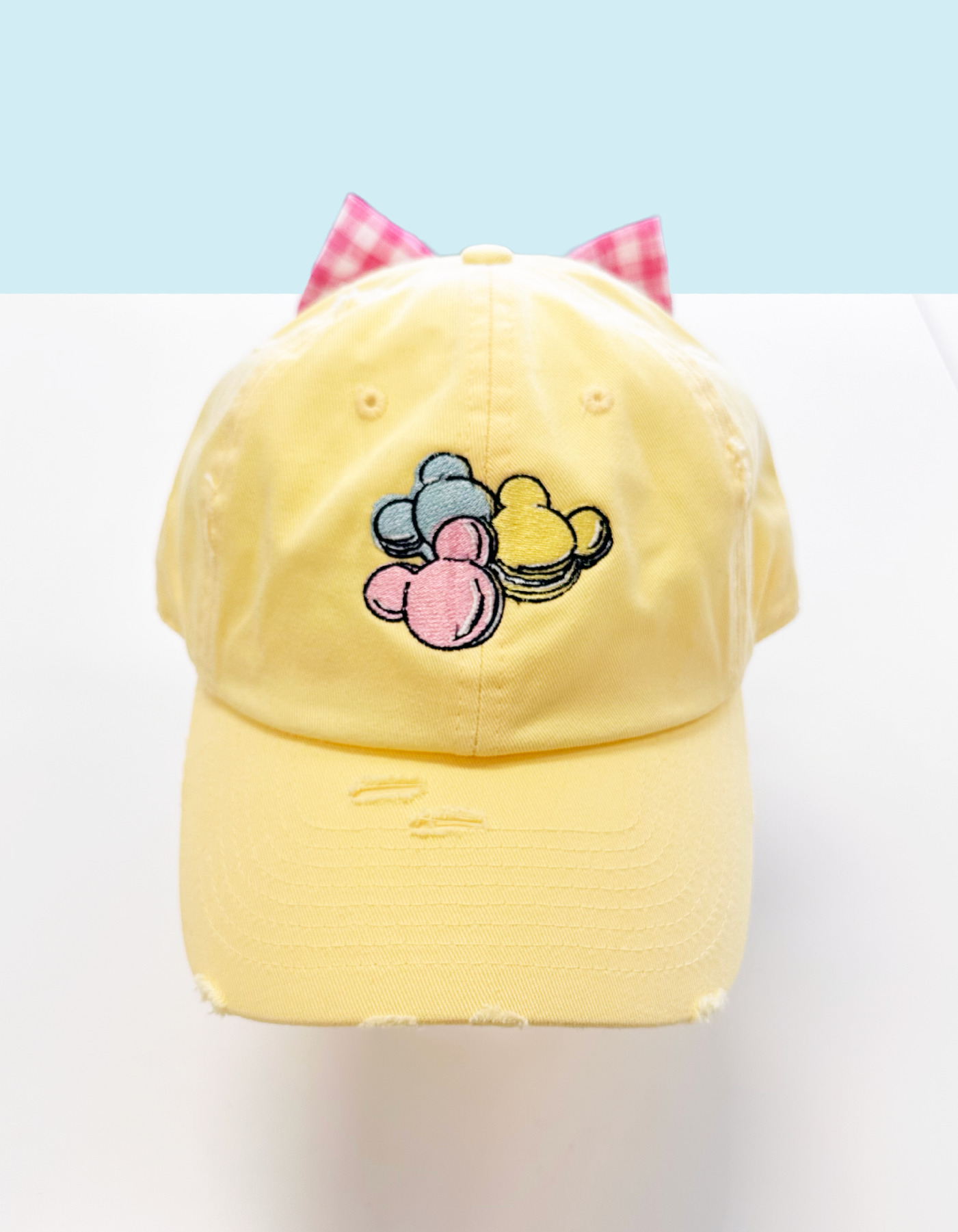 Macaron Hat With Bow - Yellow Hat & Pink Gingham Bow