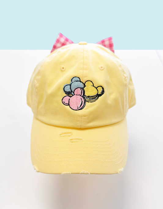 Macaron Hat With Bow - Yellow Hat & Pink Gingham Bow
