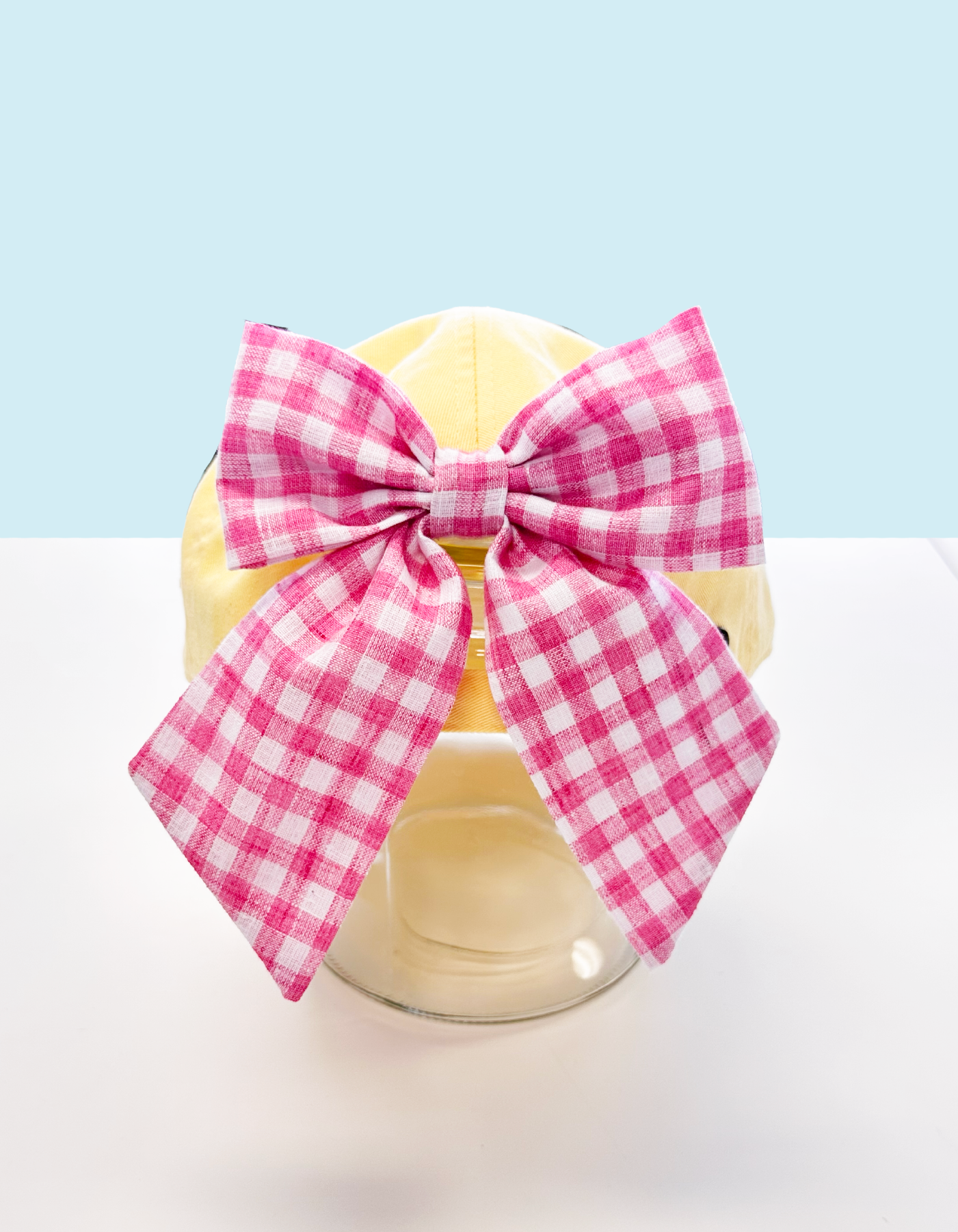 Macaron Hat With Bow - Yellow Hat & Pink Gingham Bow