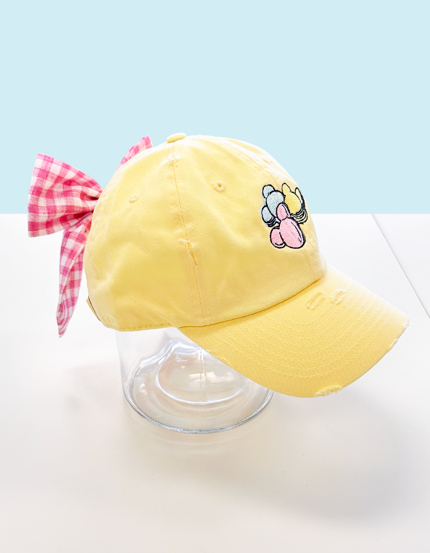 Macaron Hat With Bow - Yellow Hat & Pink Gingham Bow