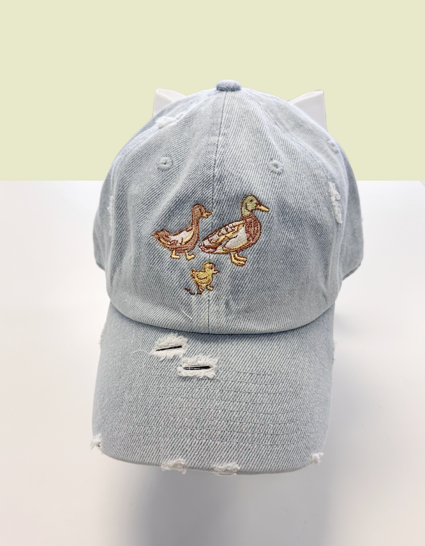 Main Street Ducks Hat With Bow - Light Denim & White Bow - PREORDER