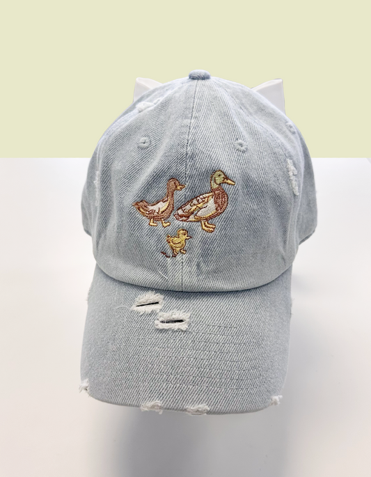 Main Street Ducks Hat With Bow - Light Denim & White Bow - PREORDER