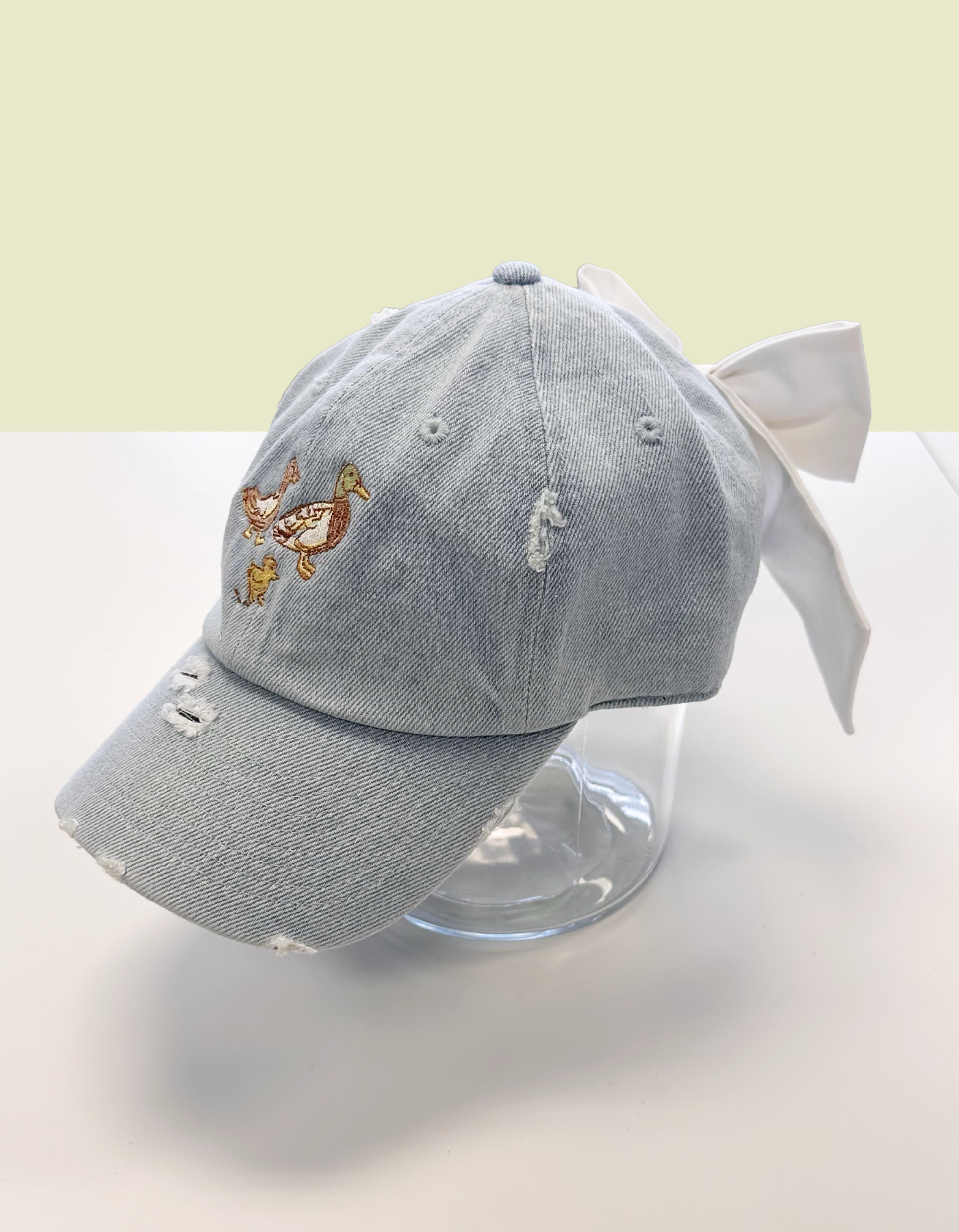 Main Street Ducks Hat With Bow - Light Denim & White Bow - PREORDER
