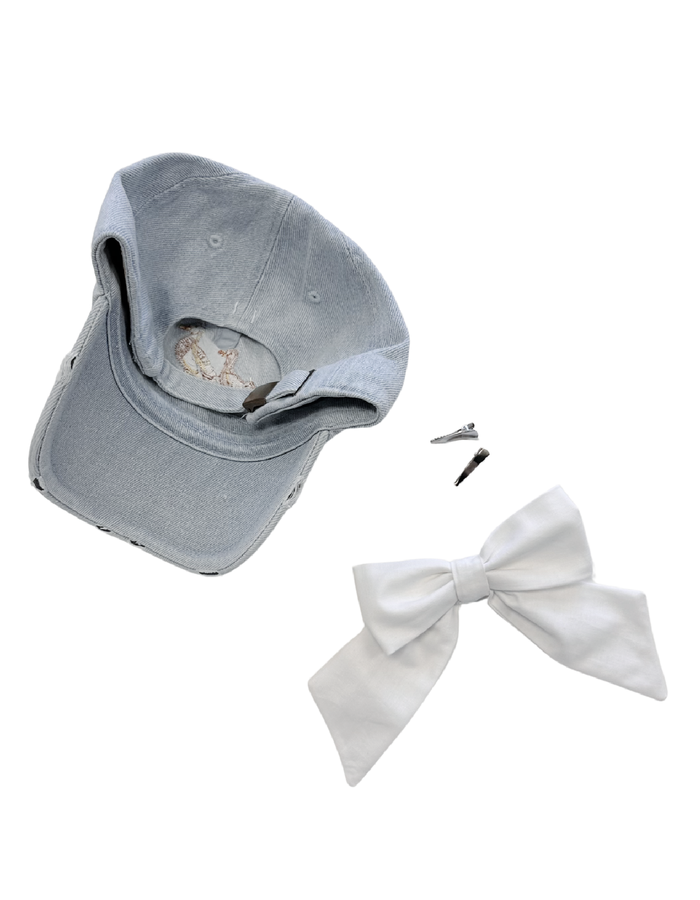 Main Street Ducks Hat With Bow - Light Denim & White Bow - PREORDER
