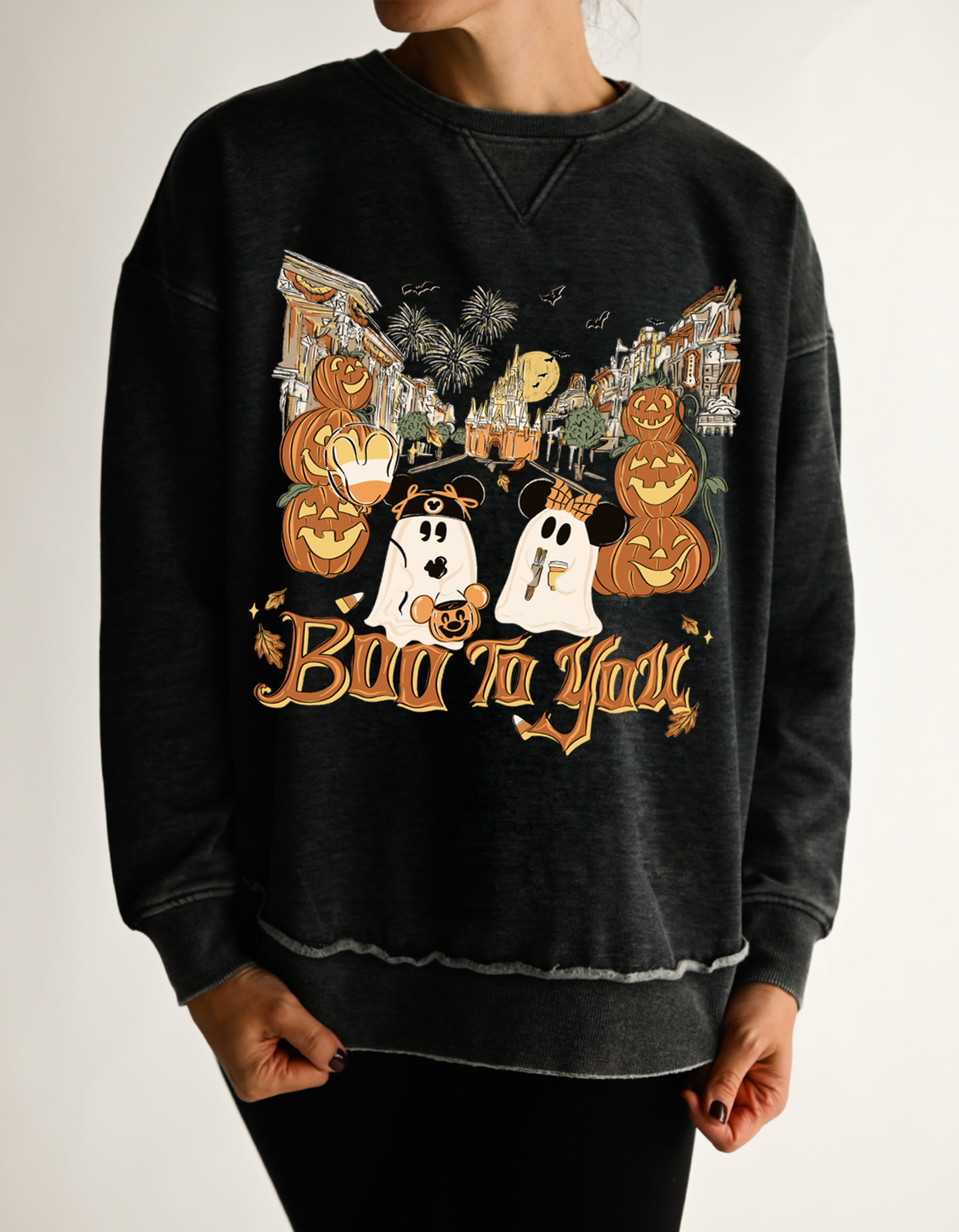 Main Street Ghosts Hi Low Crewneck Pullover - Charcoal - PREORDER